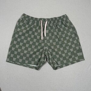Bamboo Ave Shorts Mens Size Large Green AOP Lined Elastic Waist Stretch Active